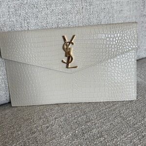 Yves Saint Laurent Beige Croc-Embossed Clutch